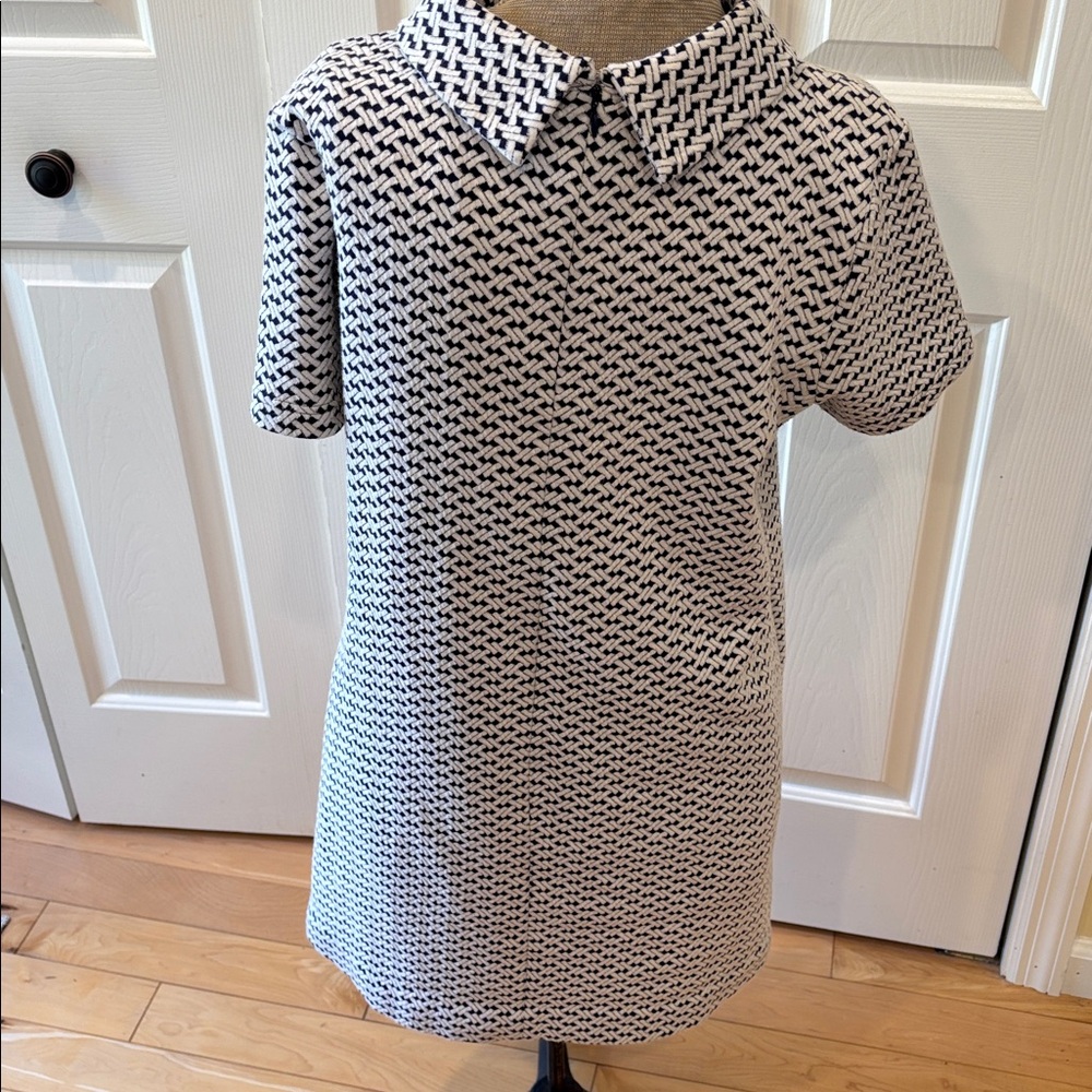 Tyler Boe Navy and White Textured Pleated Pocket Short Sleeve Dress - Picture 5 of 9